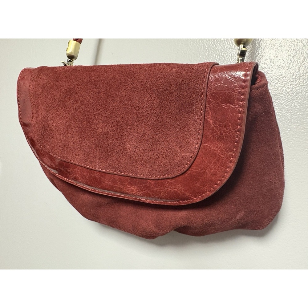 Anthropologie‎ Suede Leather Crossbody Small Terracotta Red Handbag - Picture 12 of 13